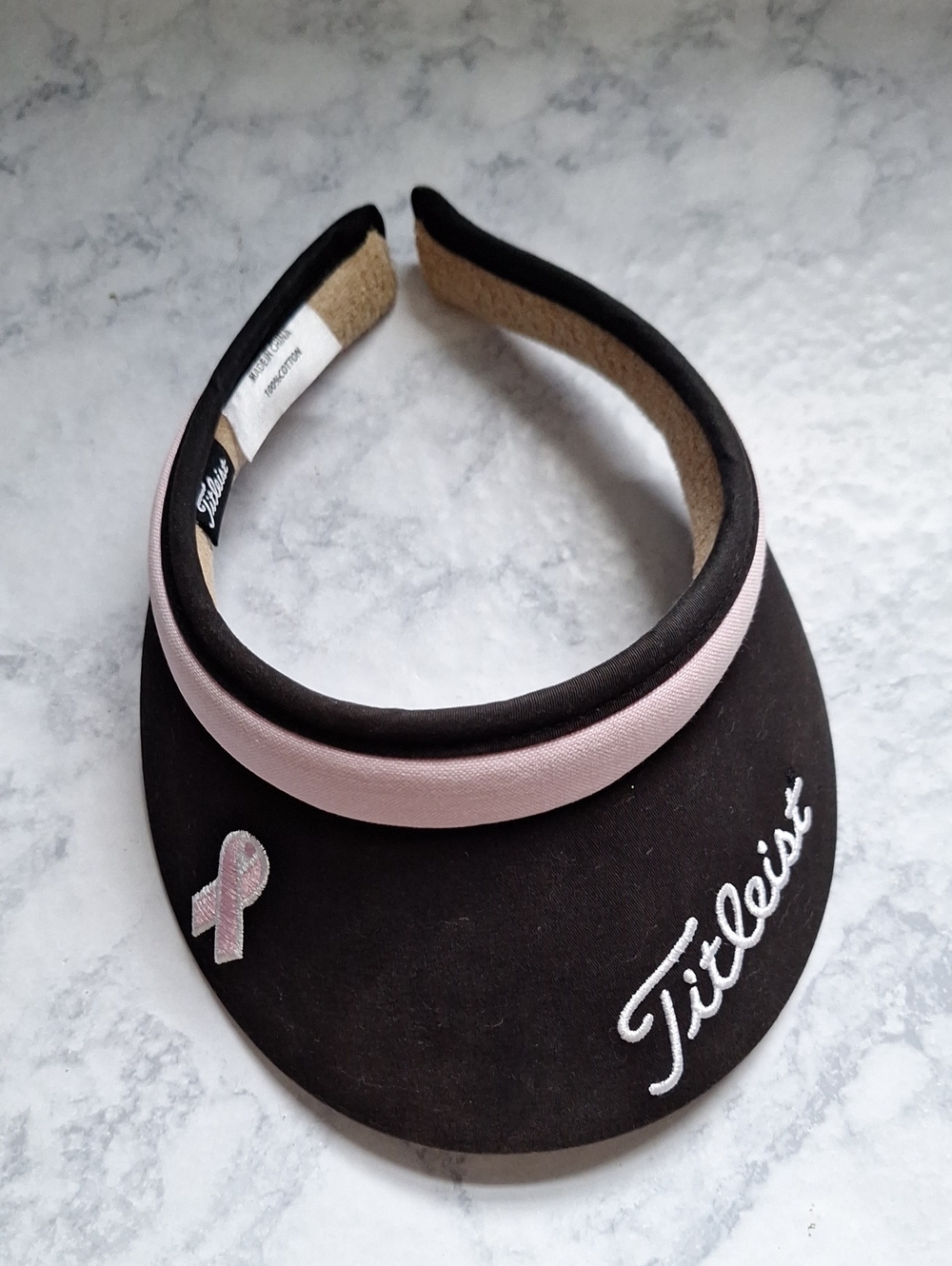 Titleist Black Visor with Pink Trim & Ribbon Accent